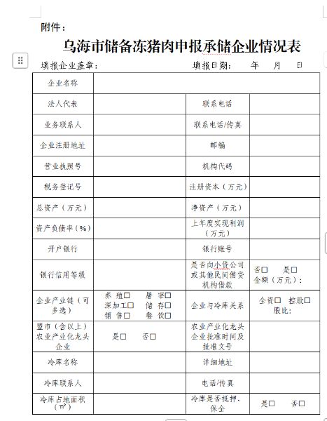 储备肉表格